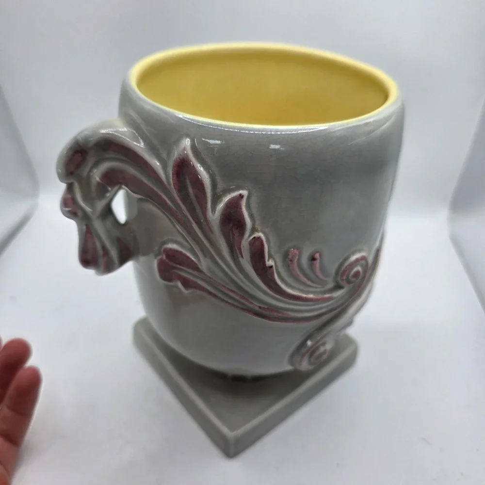 Vintage Red Wing Pottery #1107 Pedestal Vase Gray Yellow Purple Acanthus USA
